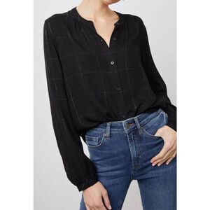 Rails Womens Metallic Button Front‎ Ebony Tinsel Eloise Top Black Medium NWOT